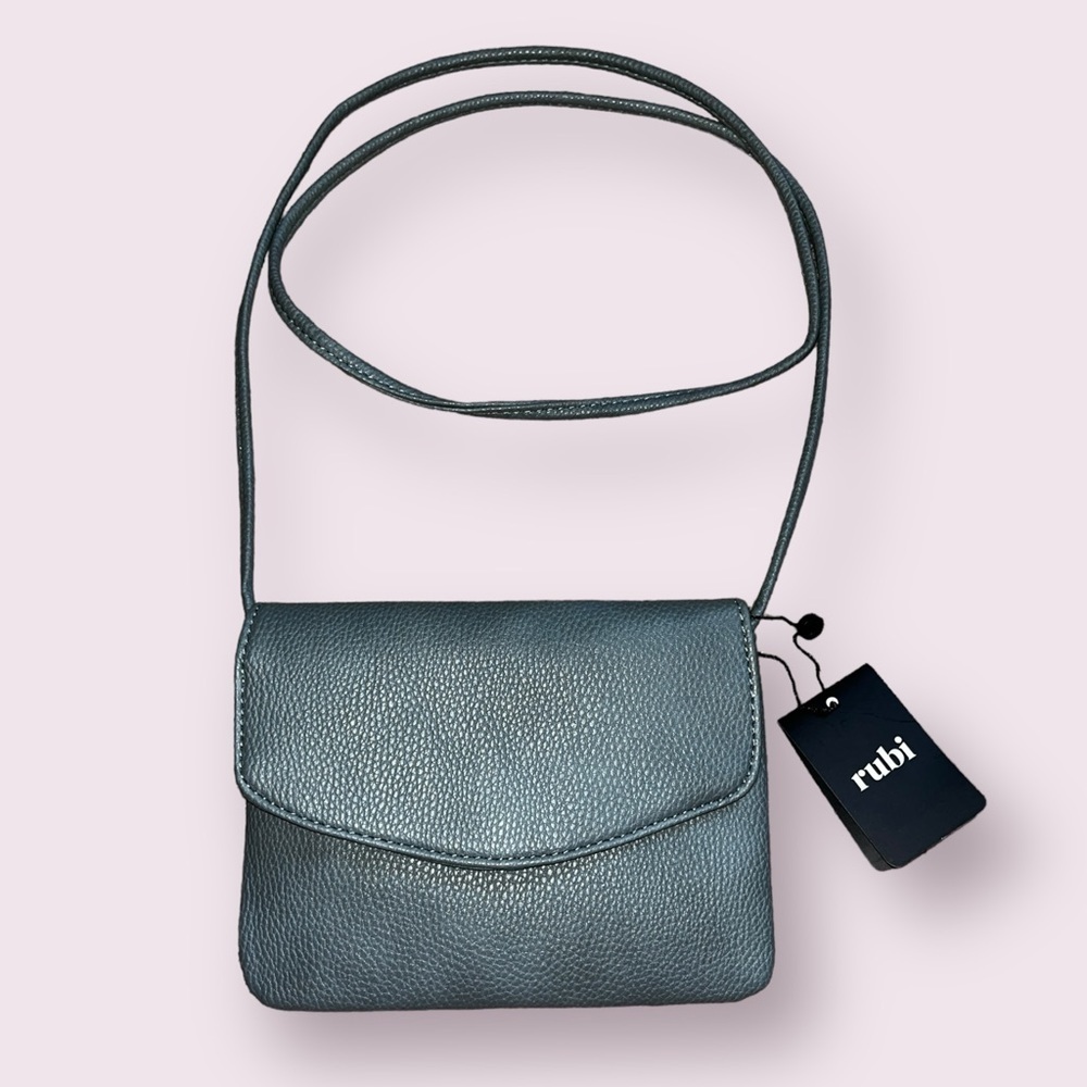 Rubi Faux Leather Crossbody Bag Charcoal Grey Gold Mini Casual Contemporary NWT